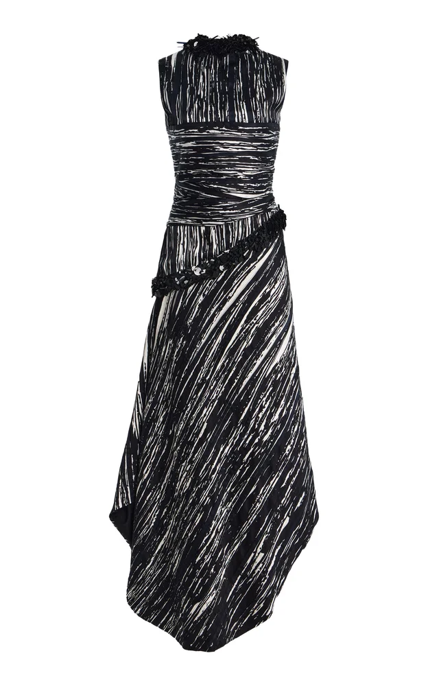 The Fiora Draped Pleated Satin Maxi Dress