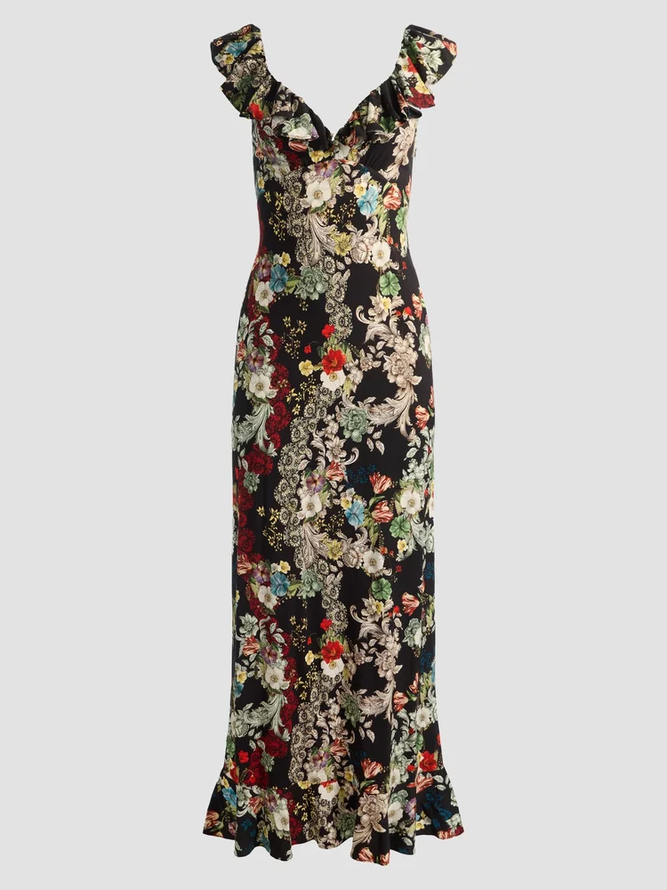 ALICE + OLIVIA Gemma Floral Ruffle Maxi Dress