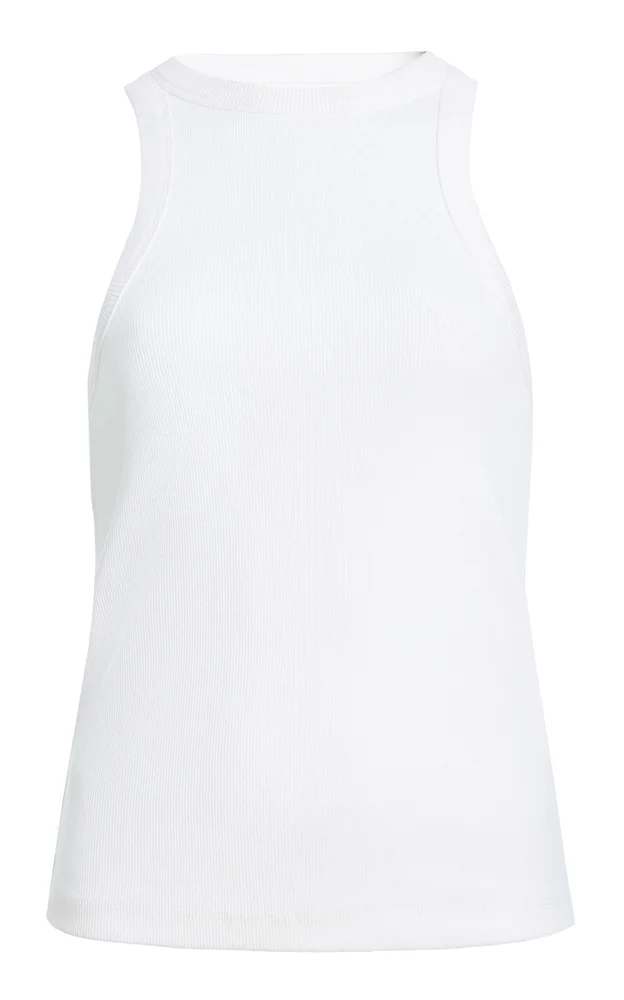 High Neck Ribbed Cotton-Blend Tank Top