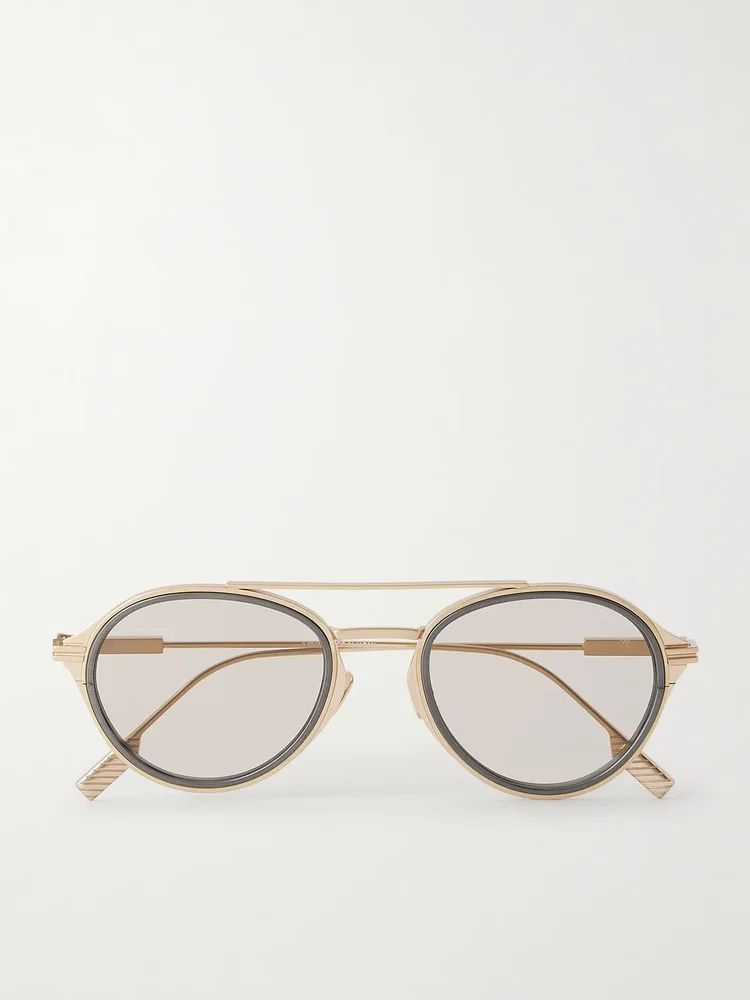 Double-Bridge Aviator-Style Two-Tone Titanium Sunglasses