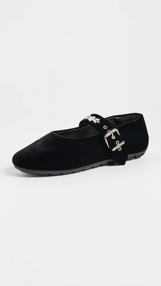 Mary Jane Ballerina Grip Flats - Black/Pearl/Clear