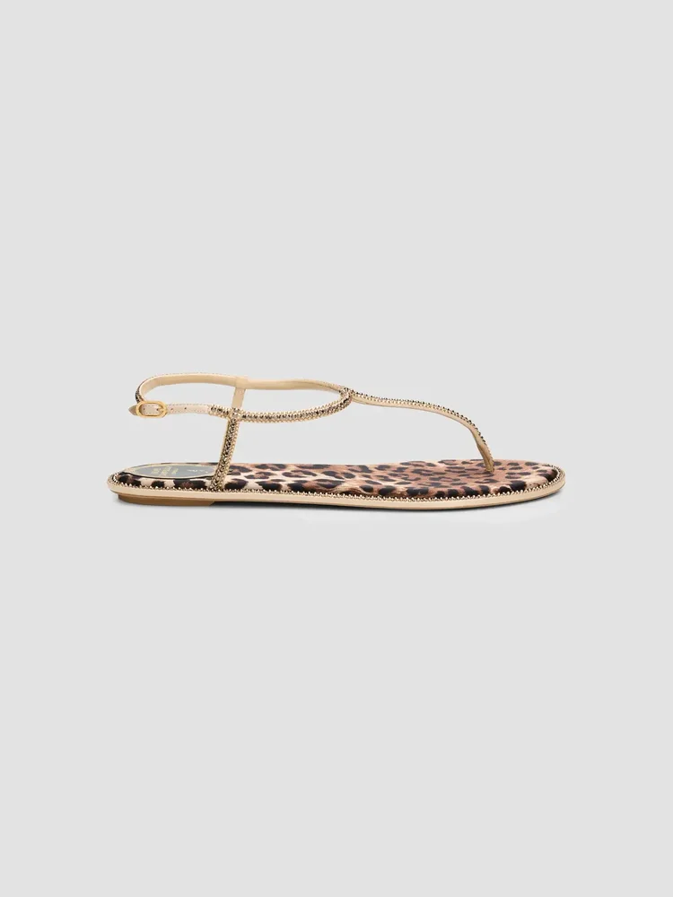 Satin Leopard Footbed Sandals