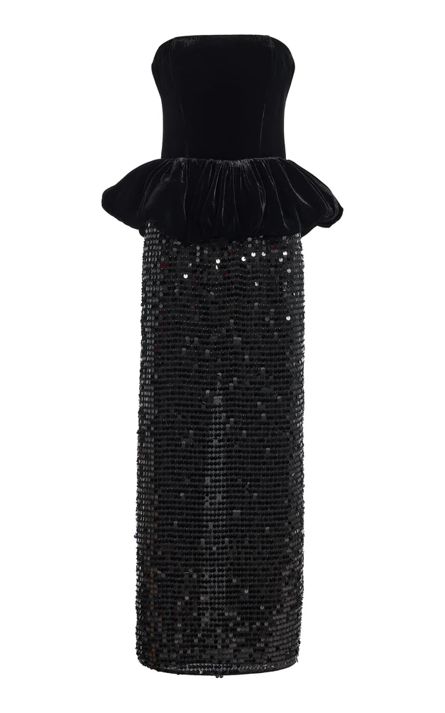 Sequined Maxi Peplum Dress