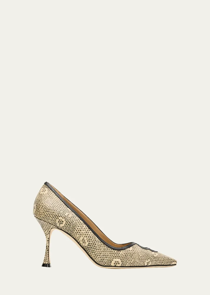 90mm Berry Snake-Embossed Leather Pumps