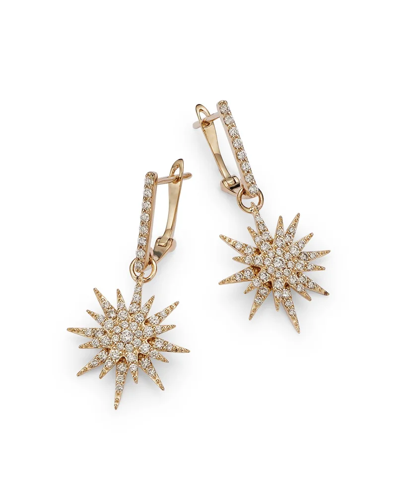 Diamond Starburst Drop Earrings in 14K Yellow Gold, 0.80 tcw