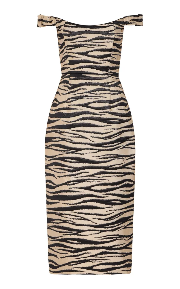 Amina Zebra-Striped Twill Midi Dress