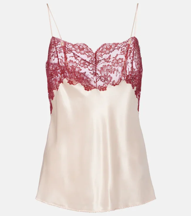 Lace-trimmed silk satin camisole