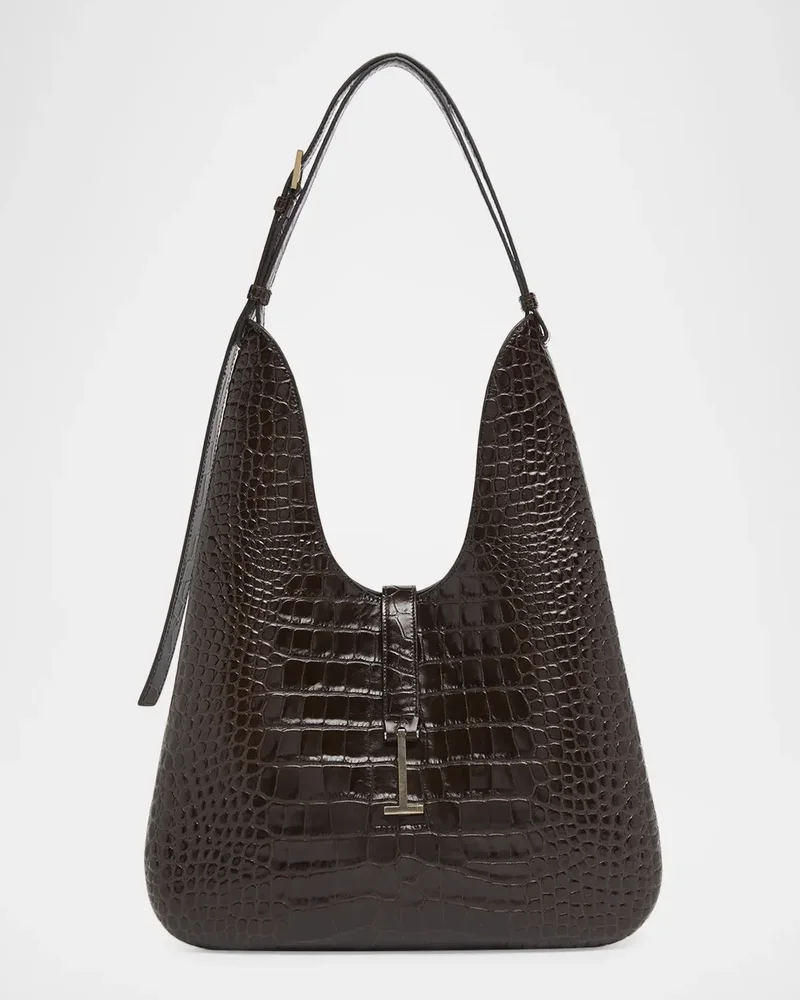 Kara Croc-Embossed Leather Hobo Bag