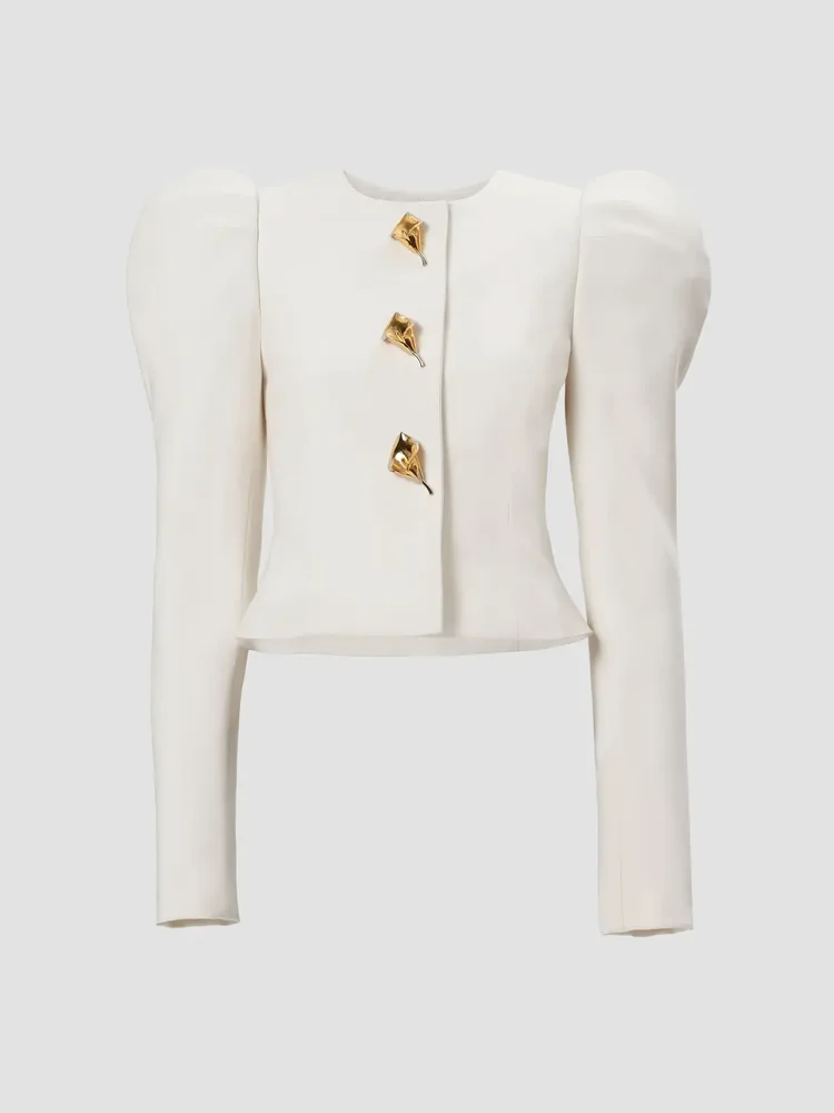 Stretch-Wool Puff-Sleeve Jacket