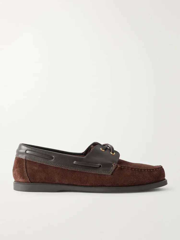 Leather-Trimmed Suede Boat Shoes