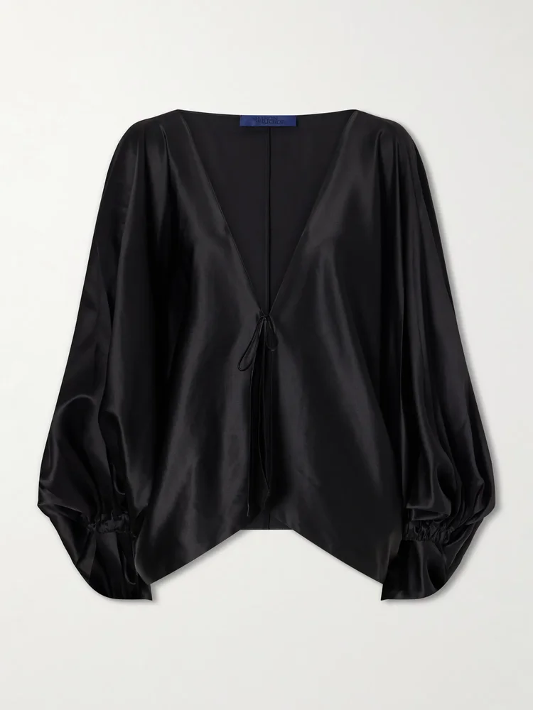 Draped silk blouson jacket