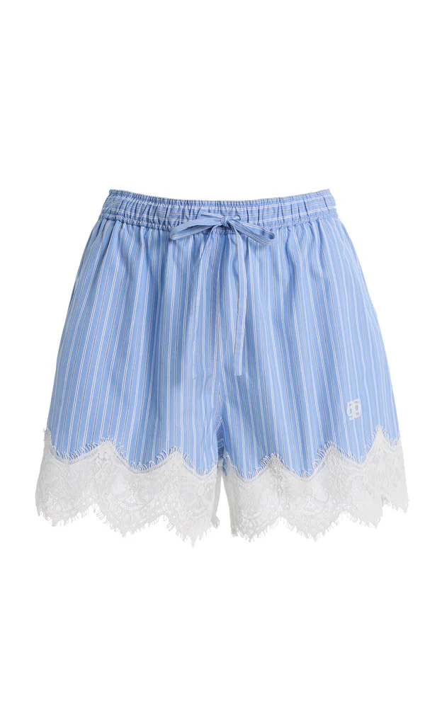 Emmie Lace-Trimmed Striped Cotton Shorts