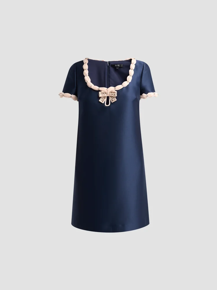 Contrast Bow Mikado Shift Cocktail Dress