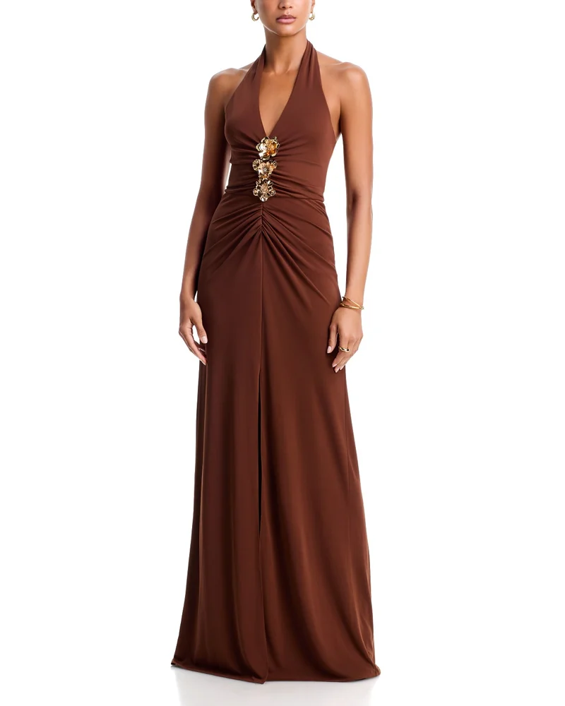 Kessan Gathered Halter Neck Maxi Dress