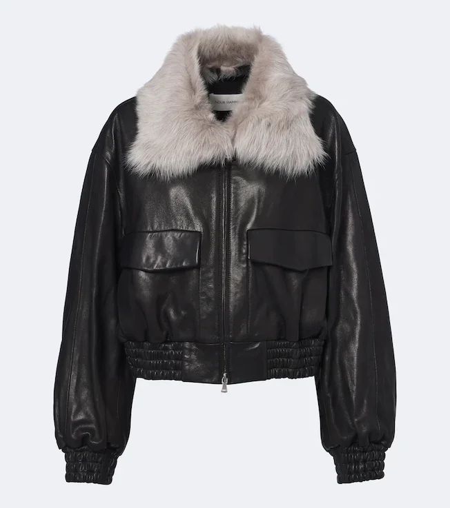 Shearling-trimmed leather blouson jacket