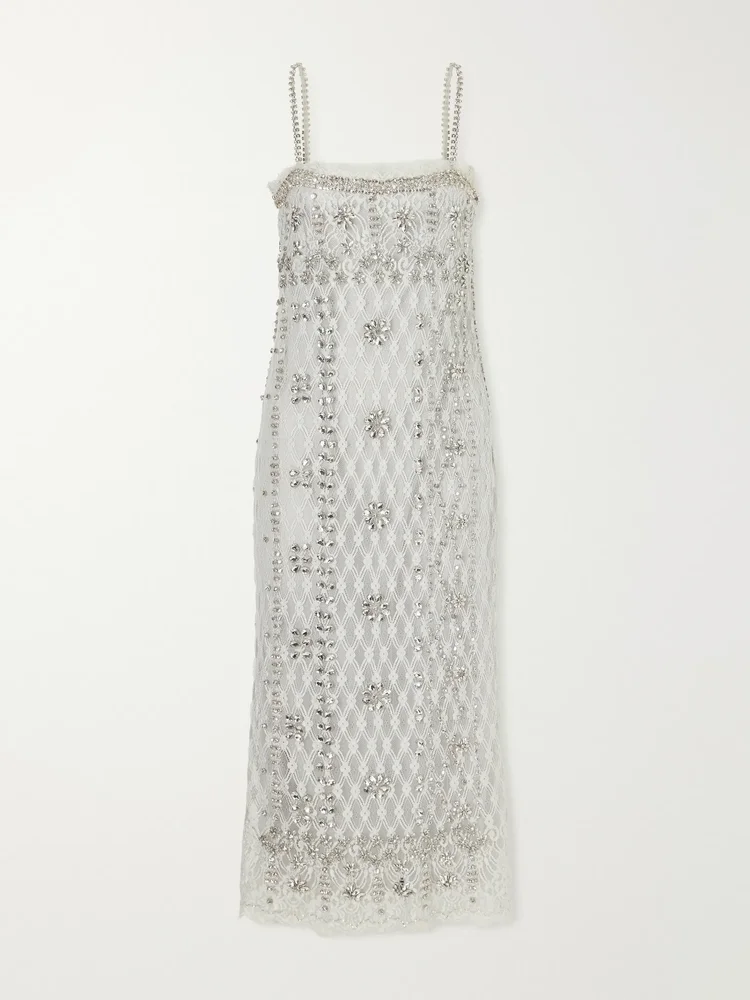 Leona crystal-embellished lace gown