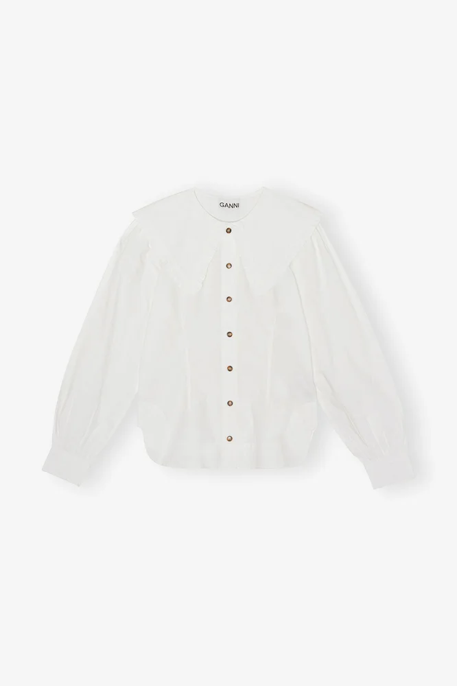 White Frill Collar Poplin Shirt
