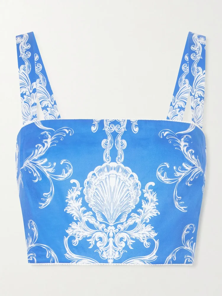 Didi printed cropped cotton-poplin top