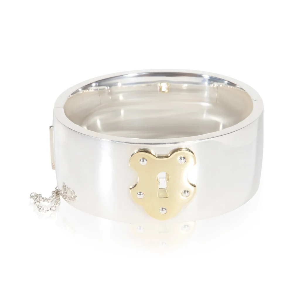 Pre-Owned Tiffany Lock Wide Bracelet in Yellow Gold and Sterling Silver