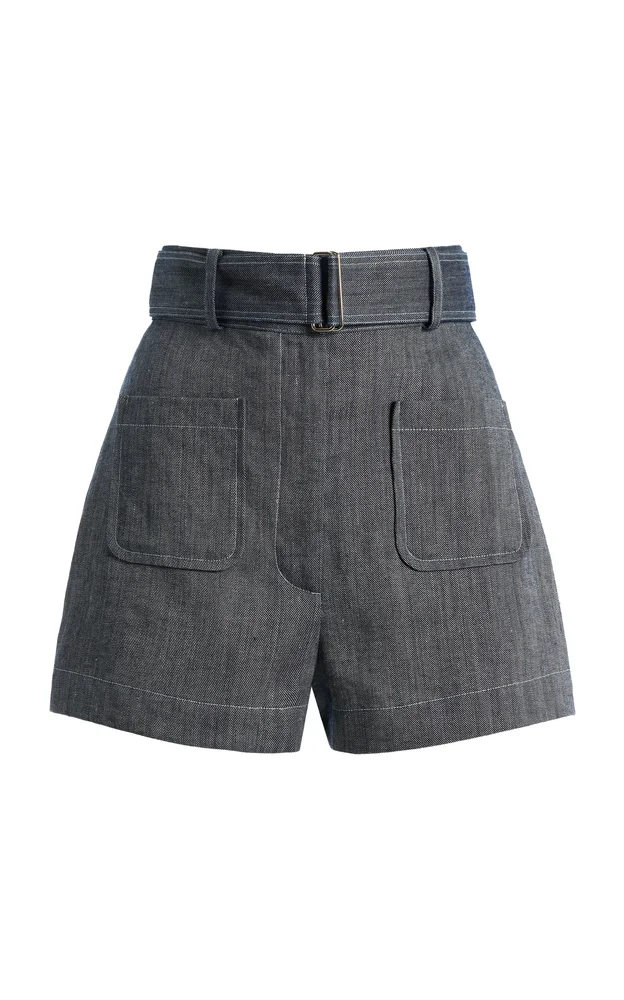 Linen-Cotton Denim Belted Shorts