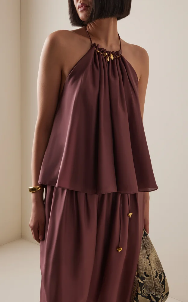 Aster Gathered Beaded Silk Camisole Top