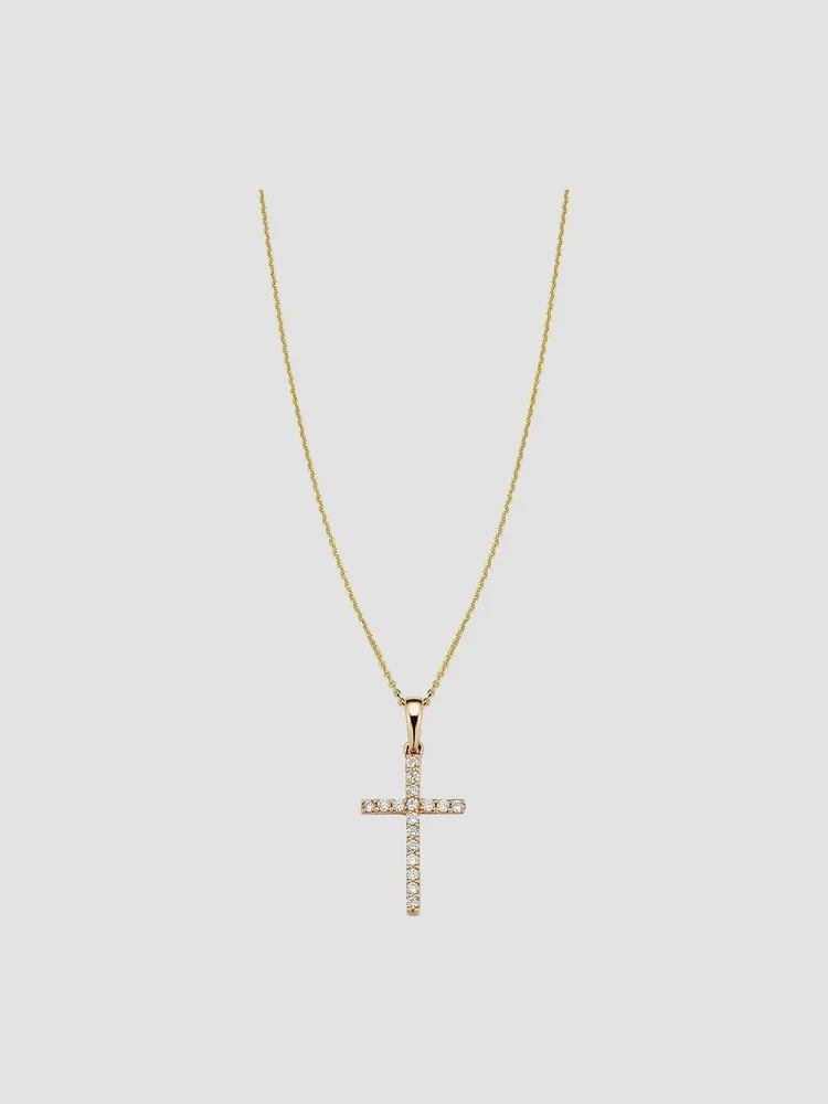 14K Yellow Gold Faith Diamond Cross Pendant Necklace