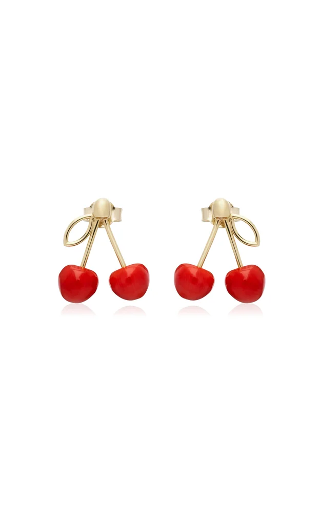 Cereza 9K Yellow Gold Coral Earrings