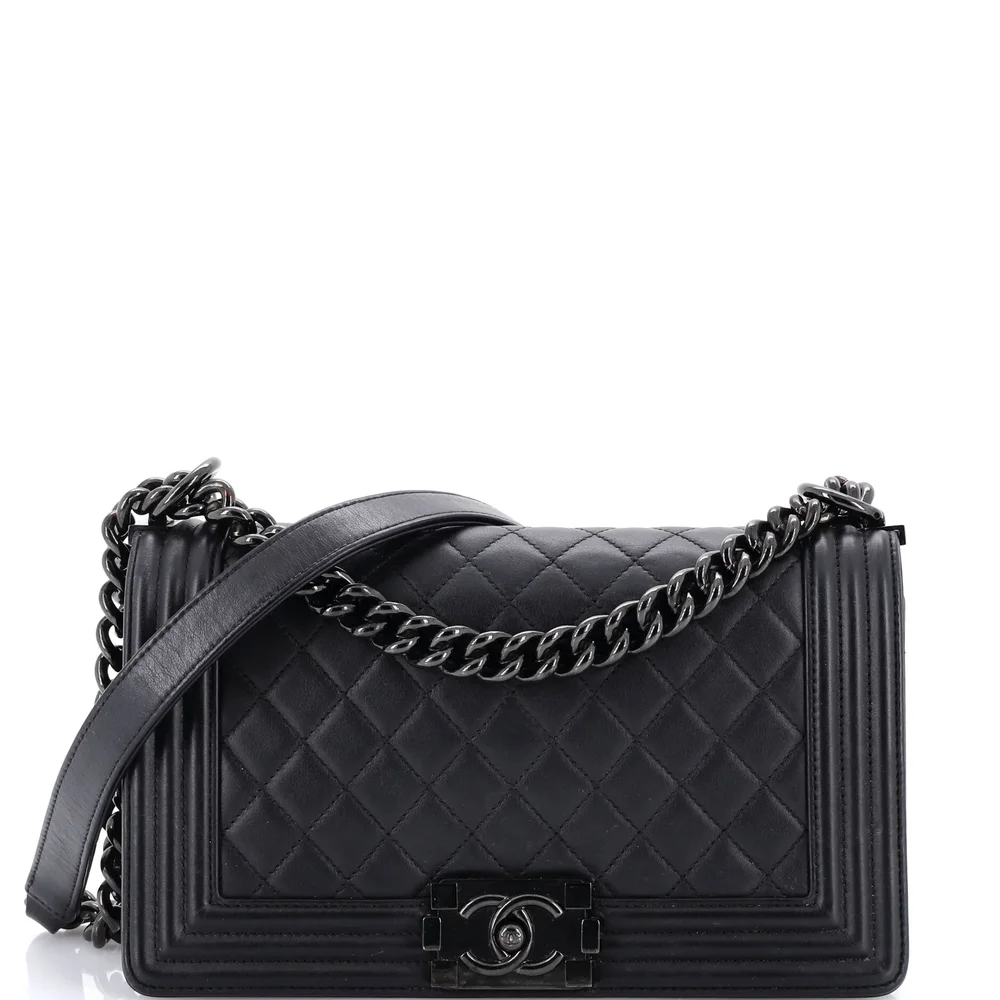 Pre-Owned Chanel So Black Boy Flap Bag Quilted Lambskin Old Medium