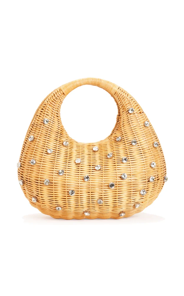 Hudson Crystal-Embellished Wicker Bag