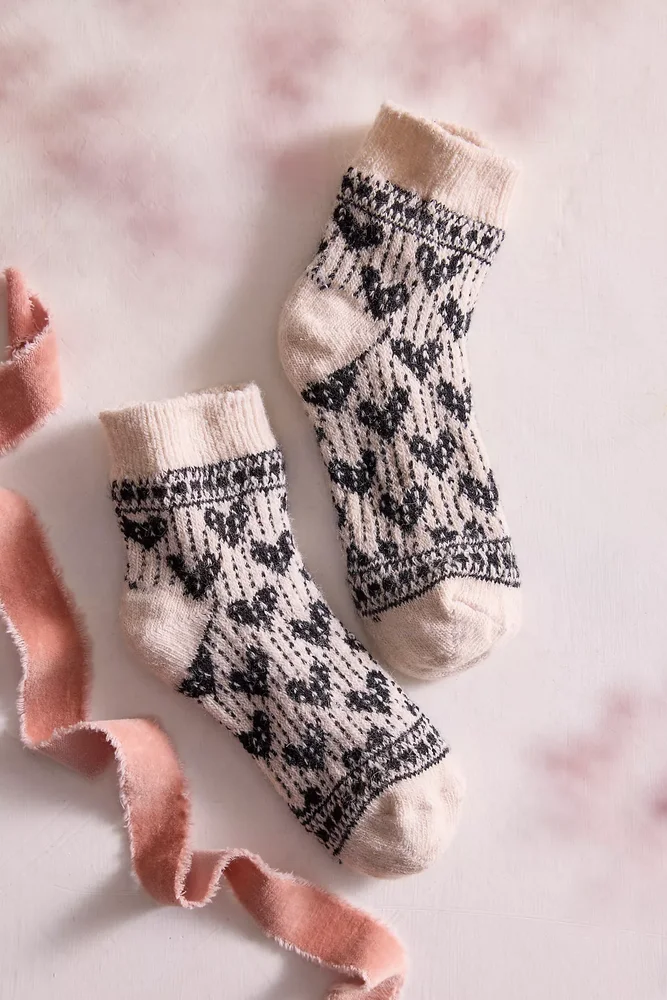 Hearts Wool Quarter Crew Socks