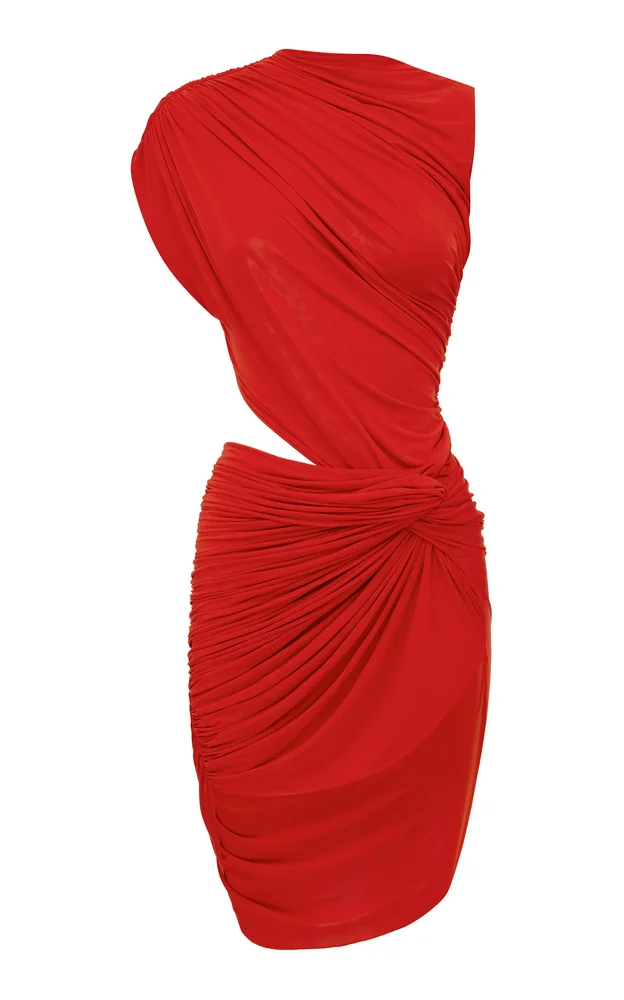 Sleeveless Ruched Twist Mini Dress In Viscose Jersey
