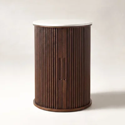 Fluted Round End Table with Storage