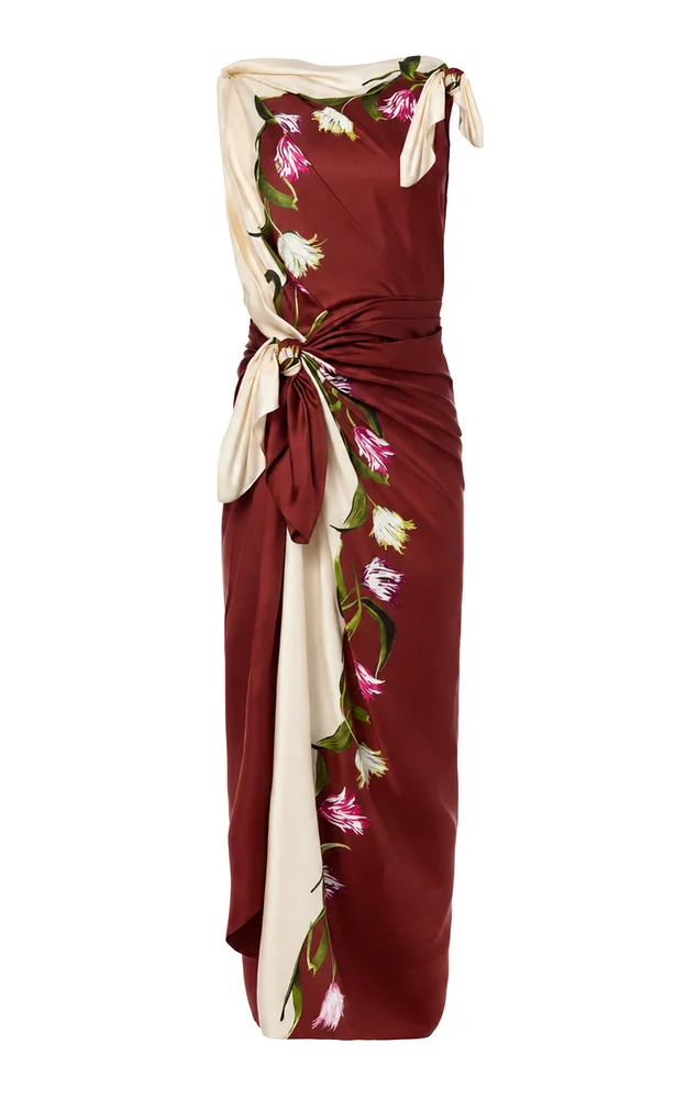 Asymmetrical Tie Silk Midi Dress