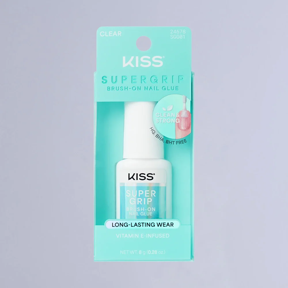 Kiss SuperGrip Brush-On Nail Glue | Nail Adhesive, Press-On Glue, Vitamin E Infused, Long-Lasting Wear, Clean & Strong, 0.28 oz.