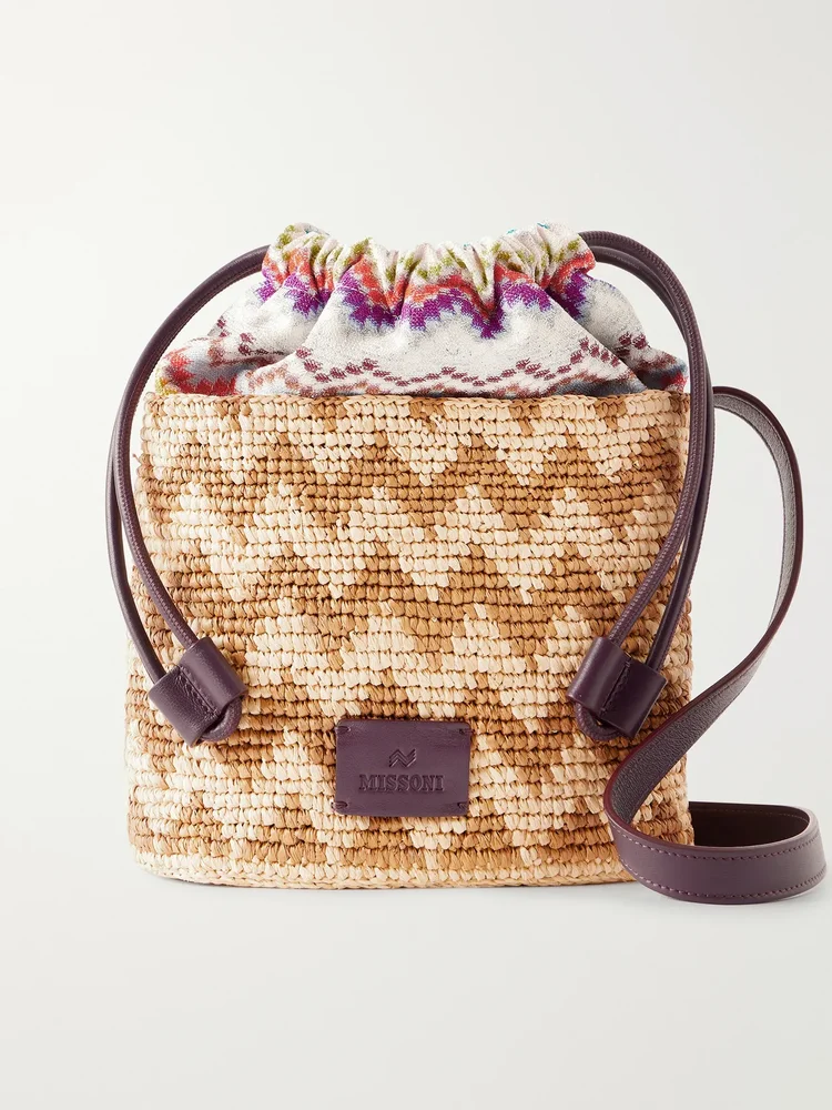 small striped raffia bucket bag