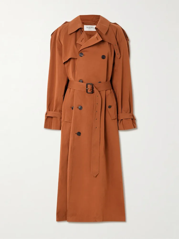 Double-breasted belted cotton and silk-blend trench coat