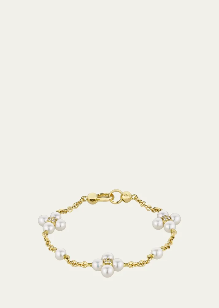 18K Yellow Gold Pearl and Diamond Sequence Bracelet