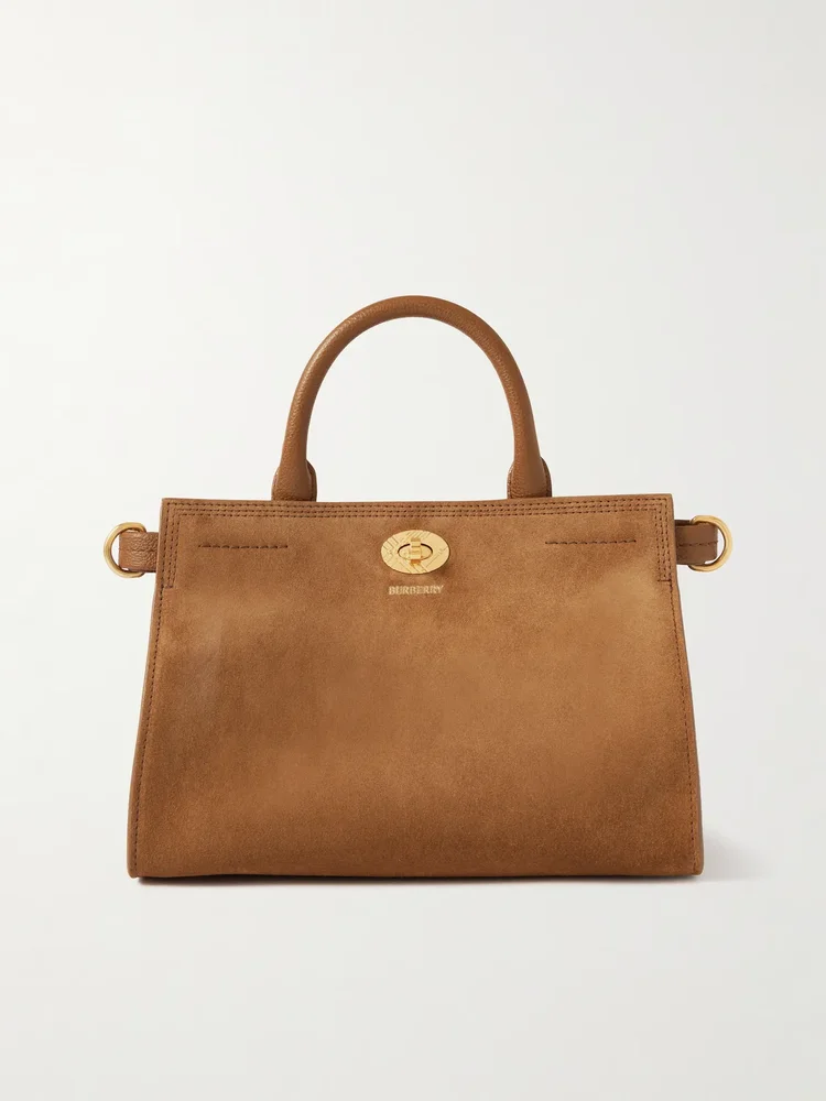 Leather-trimmed suede tote