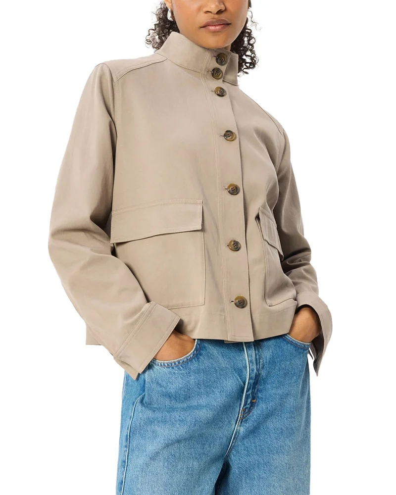 Funnel Neck Button Front Jacket
