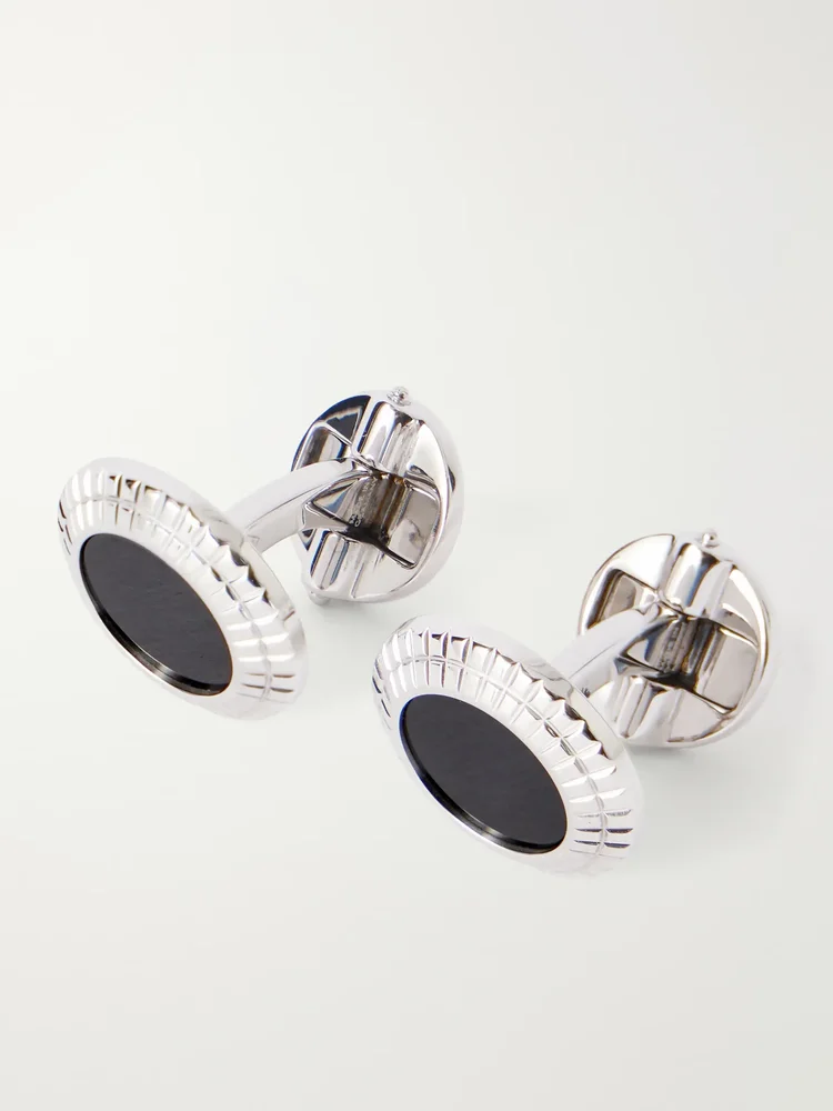 Hobnail Coin Onyx and Sterling Silver Cufflinks