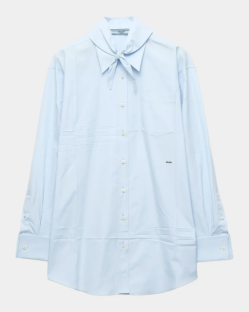 Cotton Poplin Shirt with Detachable Scarf