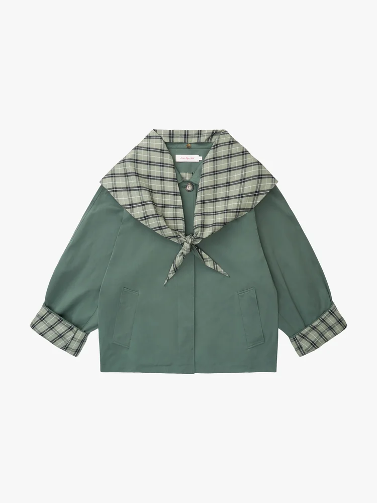 Olson Cropped Trench - Moss Plaid
