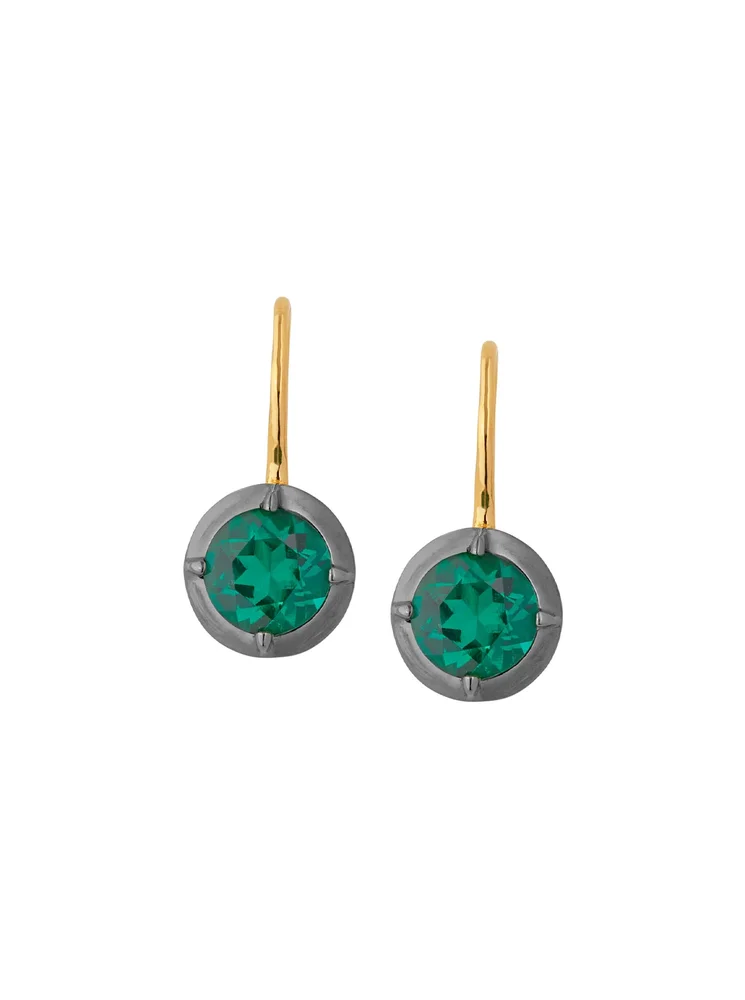14K Lucien Latchback Earrings in Deep Lab Emerald, 14K Yellow Gold