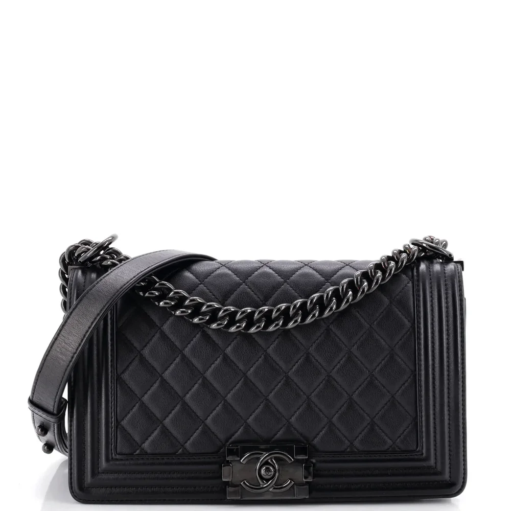 Chanel So Black Boy Flap Bag Quilted Lambskin Old Medium
