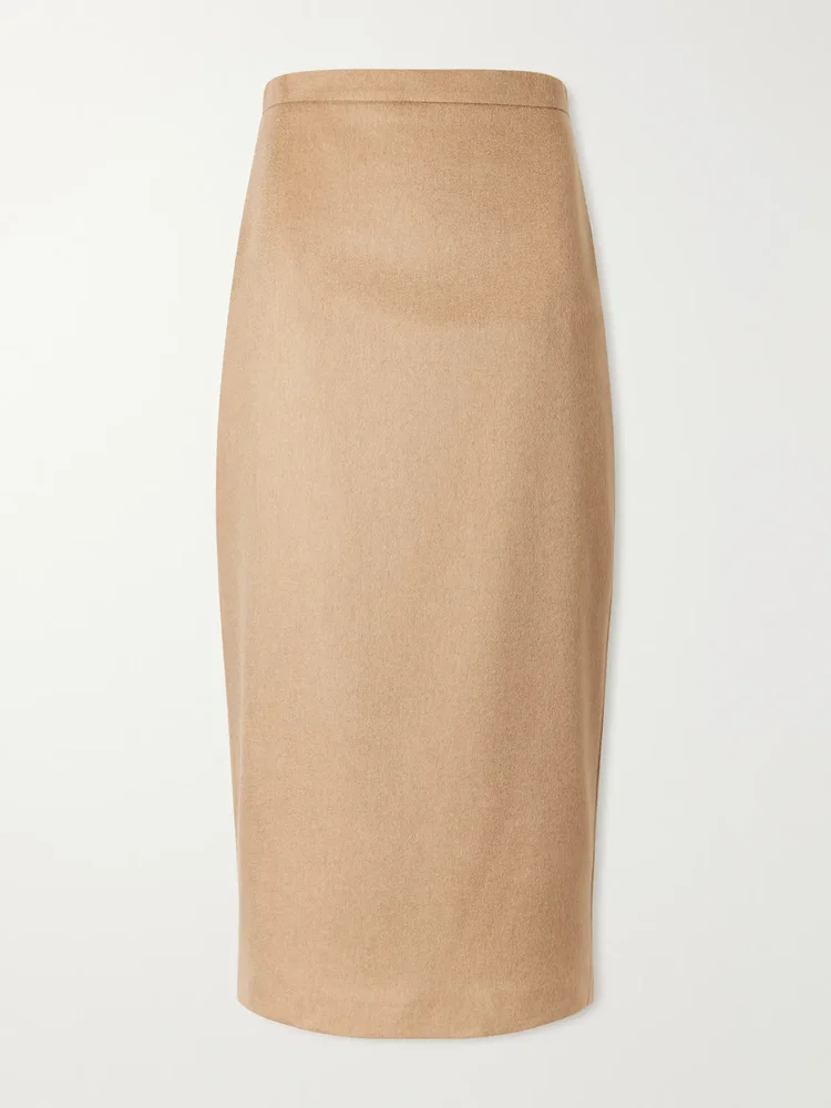 Camel wool midi skirt