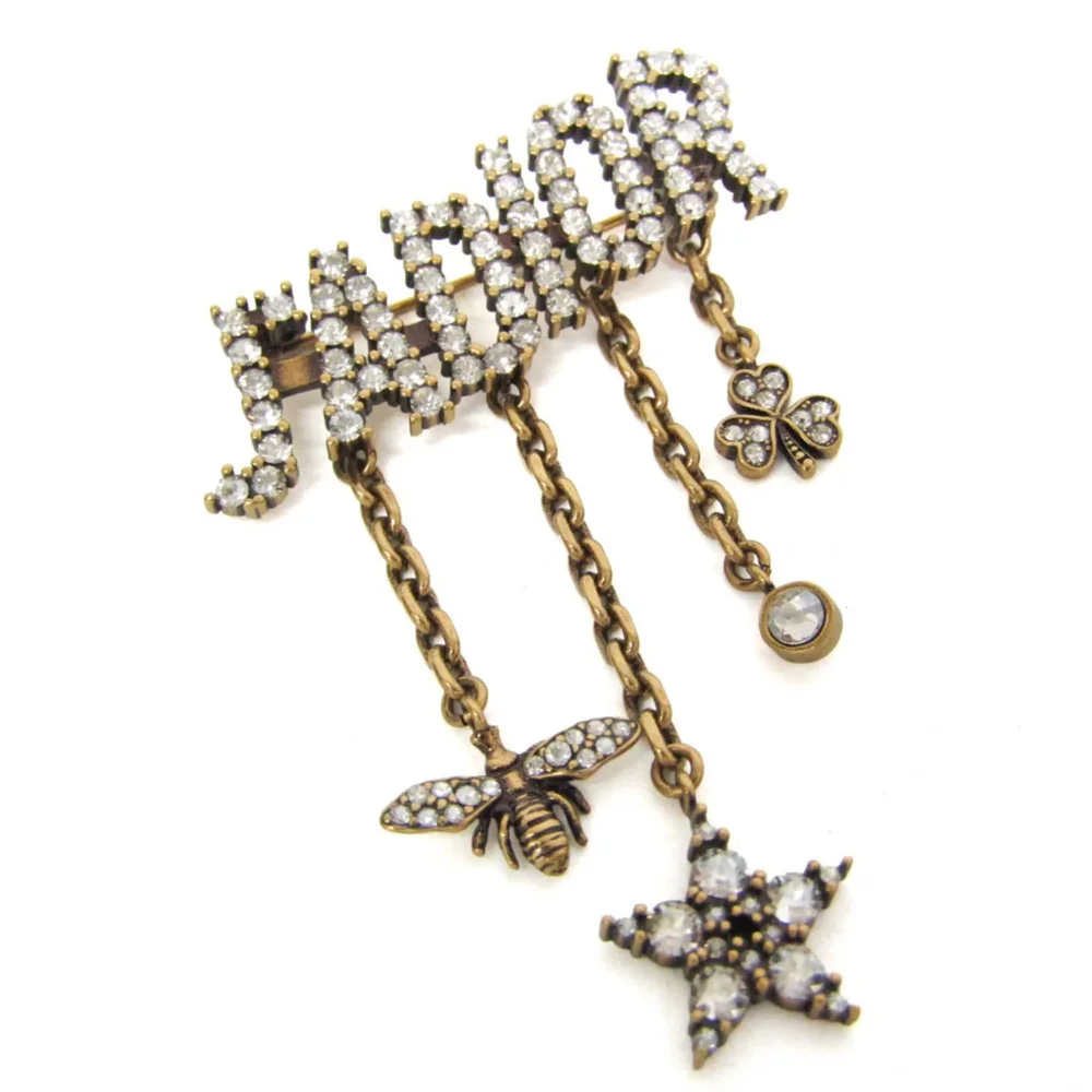 Pre-Owned Pin Brooch Metal and Rhinestone Gold