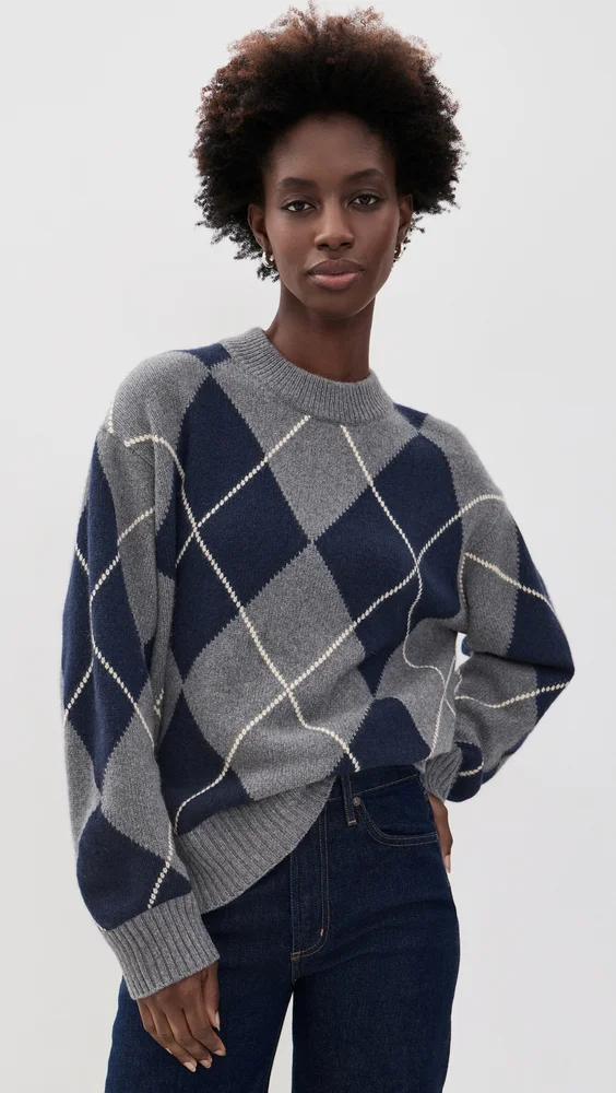Cove Cashmere Oversized Crew Sweater (Thunder Multi Argyle)