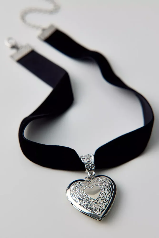 Eliza Heart Locket Ribbon Choker Necklace