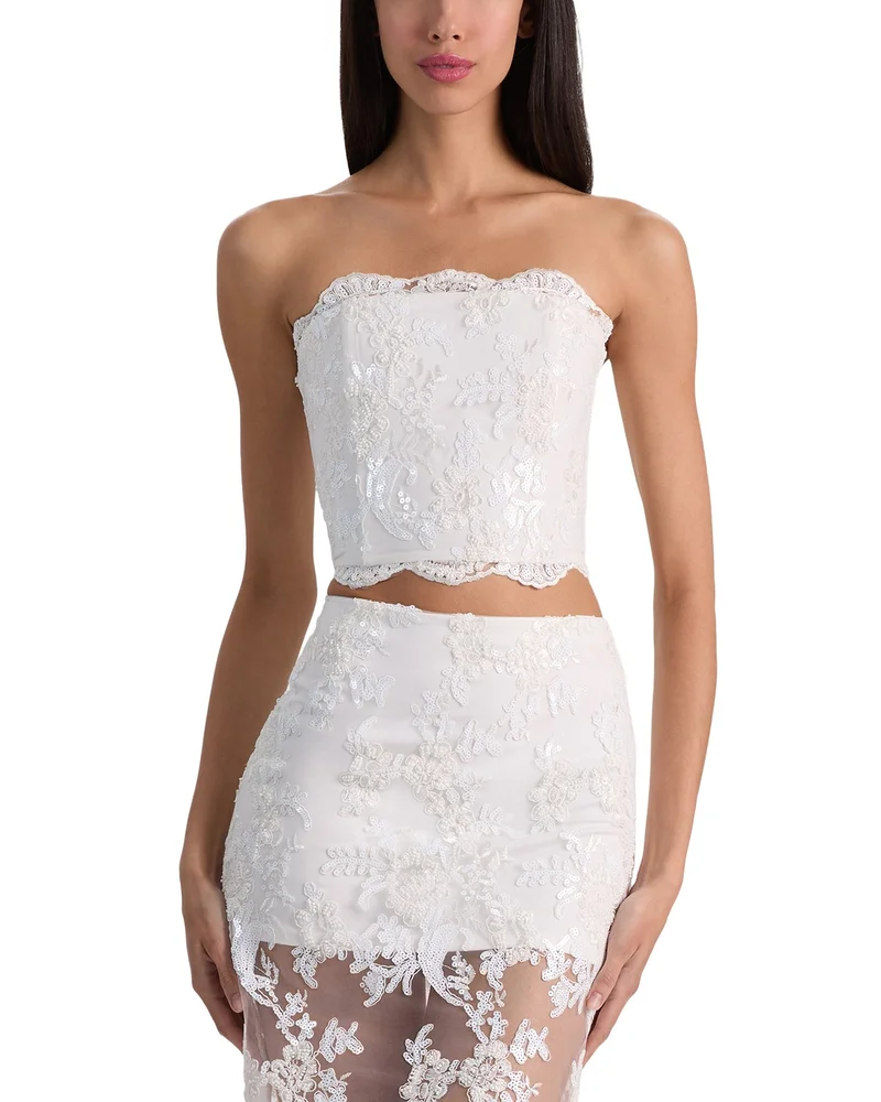 Ceresi Embellished Lace Strapless Crop Top