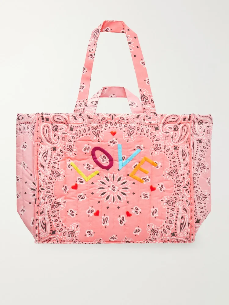 Cabas maxi embroidered quilted printed cotton tote bag